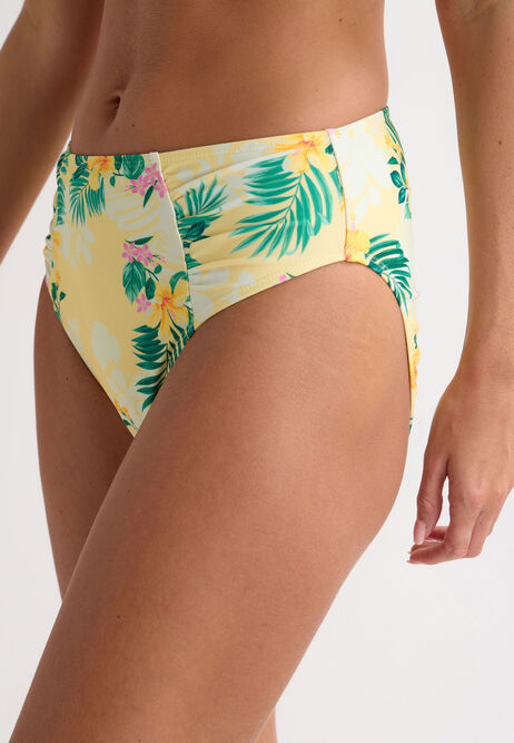 Womens Yellow Tropical Floral Print High Waist Bikini Briefs