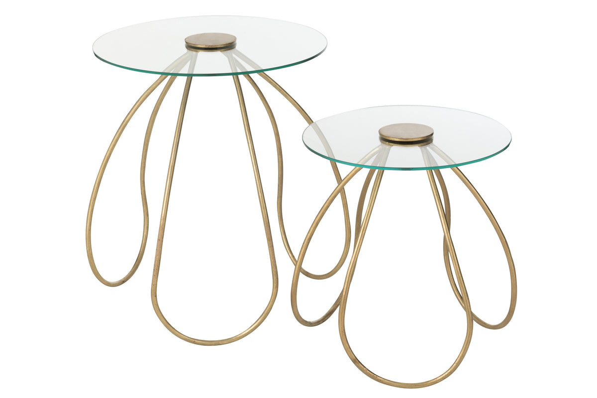 J-Line tafel Rond - metaal/glas - goud - 2 stuks