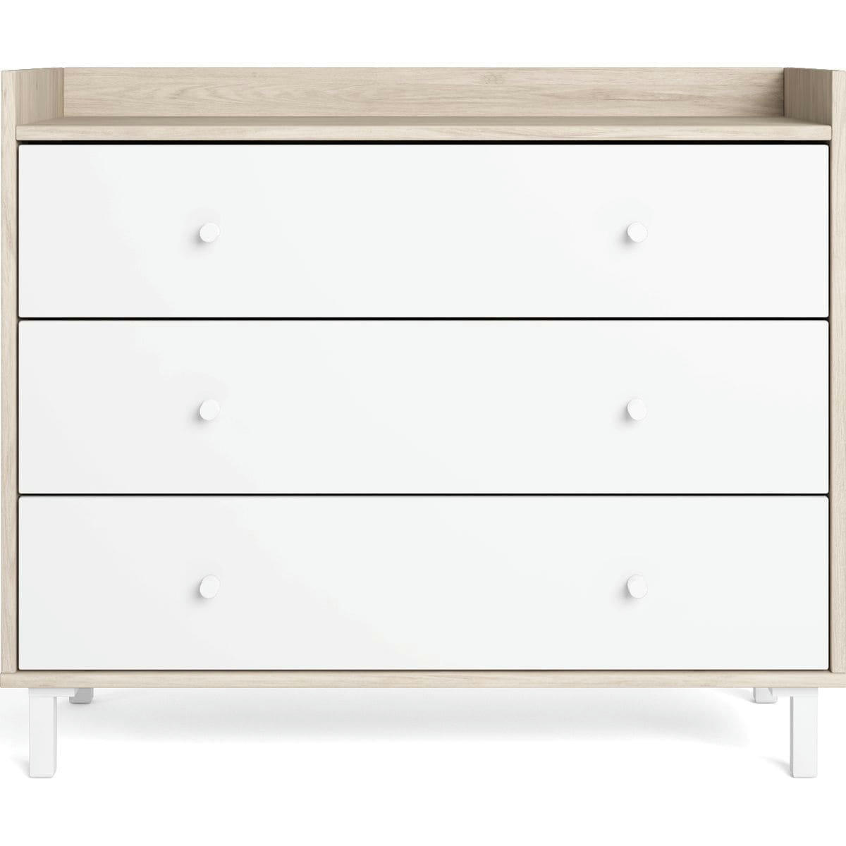 AURELIA - Commode 3 tiroirs blanc et effet bois 92 cm