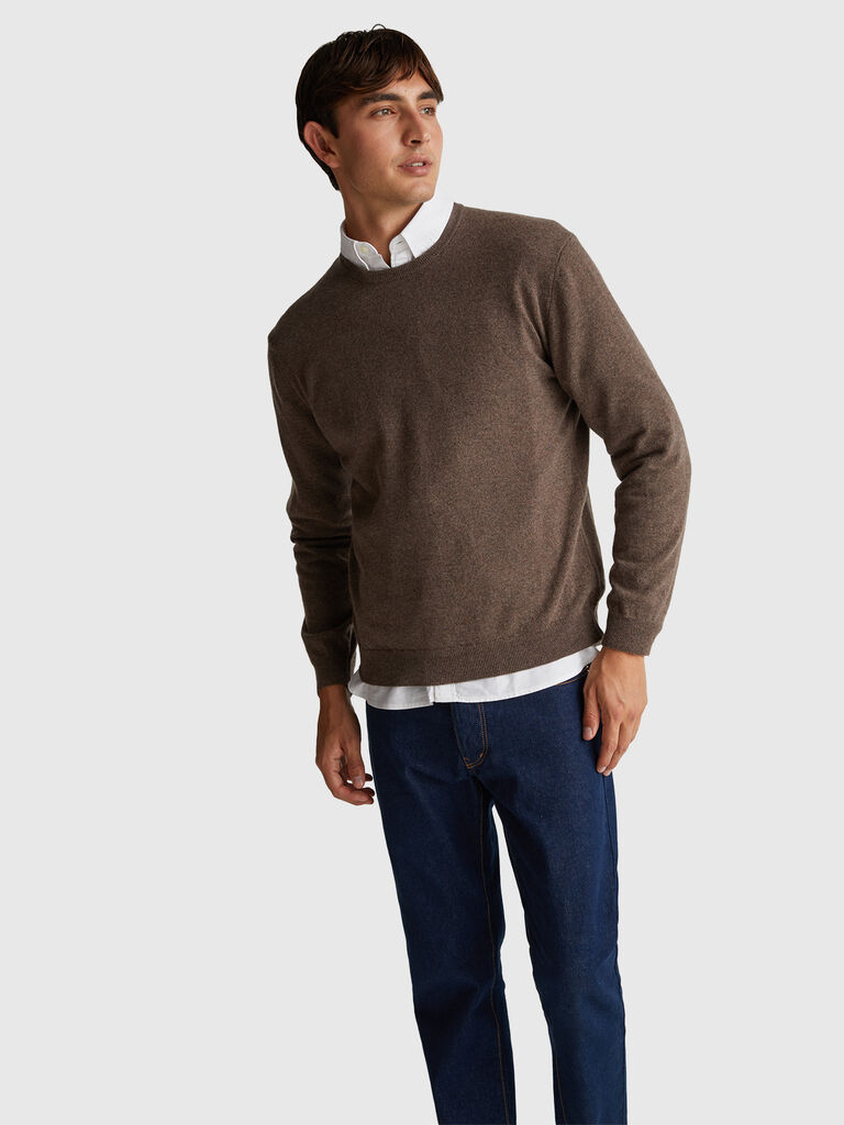 Gray crew neck sweater in pure Merino wool