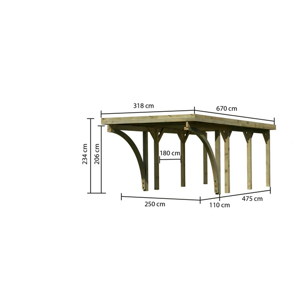 Einzelcarport »Classic 2 Variante C inkl. zwei Einfahrtsbögen«, Außenmaß BxT: 273 x 476 cm, natur