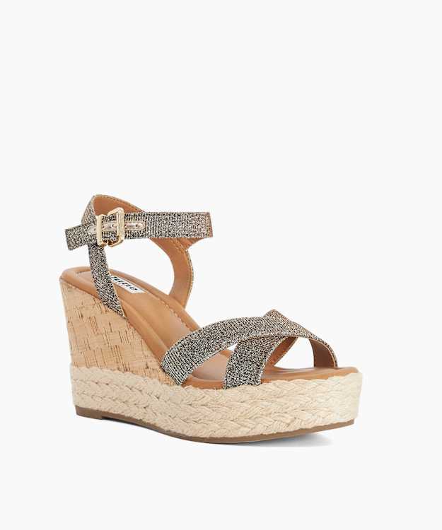 Kindest Bronze - Cork And Woven Wedge Sandals