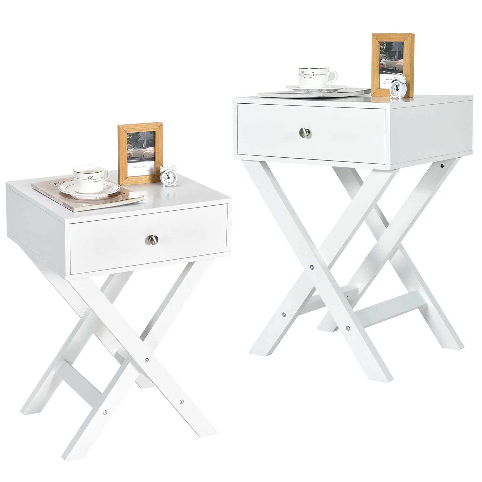 Gymax Set of 2 X-Shaped Nightstand Side End Table Bedside Table w/