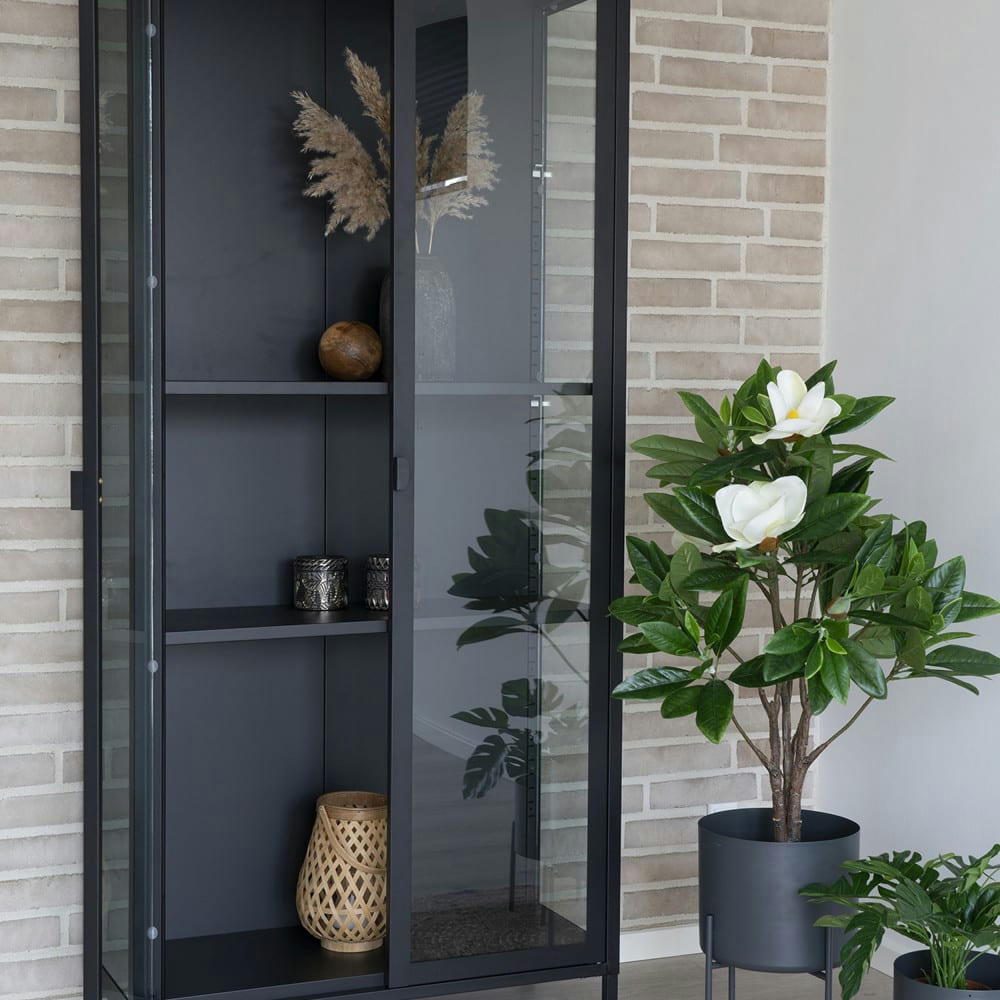 BRISBANE - Vaisselier en verre et métal H175cm noir