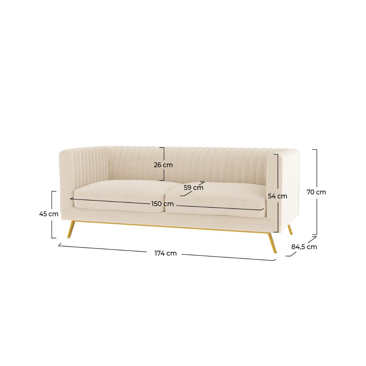 GATSBY - Canapé 2 places en velours beige
