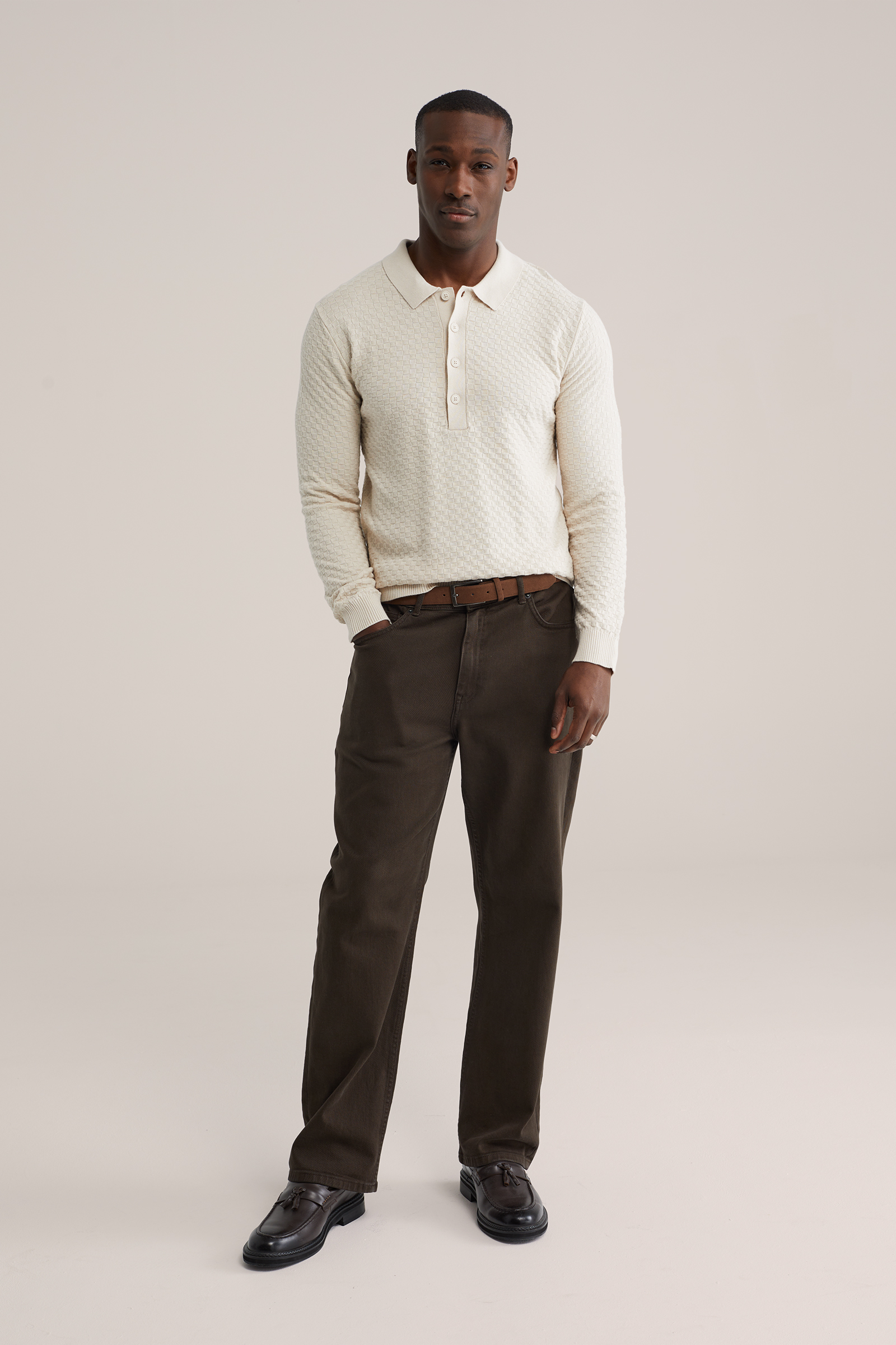 Heren regular fit trui met polokraag en structuur