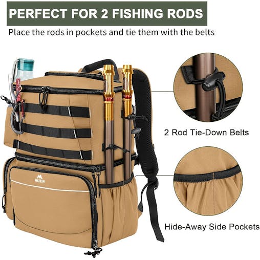 NNETM Fishing Tackle Backpack with Rod Holders & Cooler