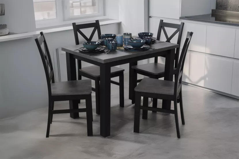Zestaw stół 120x80 z 4 krzesłami M002-4 Czarny/Beton
