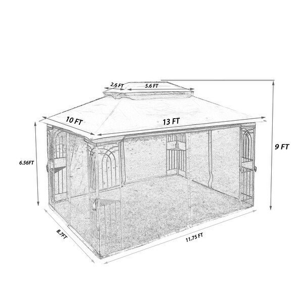 13x10 Outdoor Patio Gazebo Canopy Tent with Ventilated Double Roof and Mosquito Net with Detachable Mesh Screen on All Sides