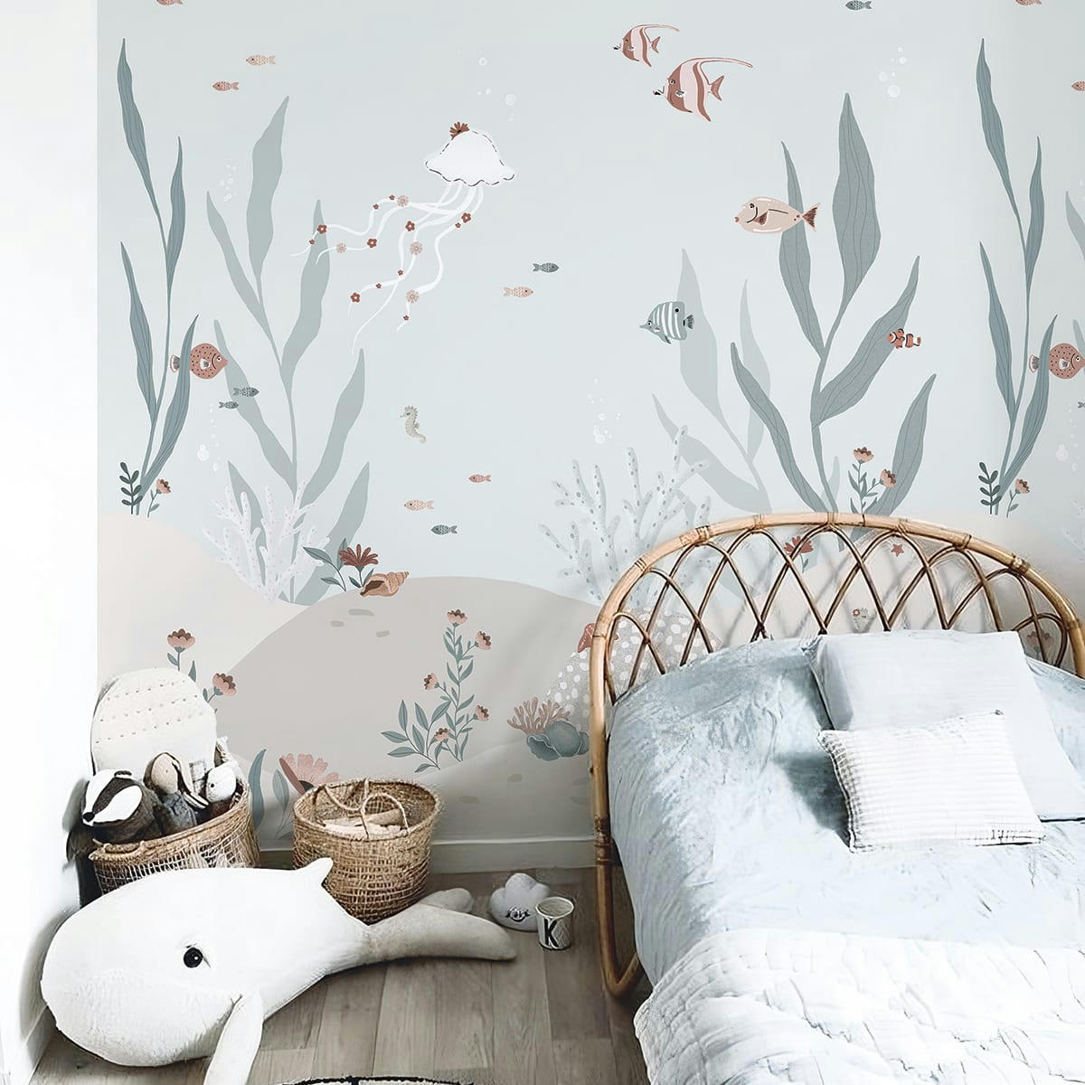 OCEAN FILED - Papier peint panoramique sous l'océan, gris 2 m x 2,48 m