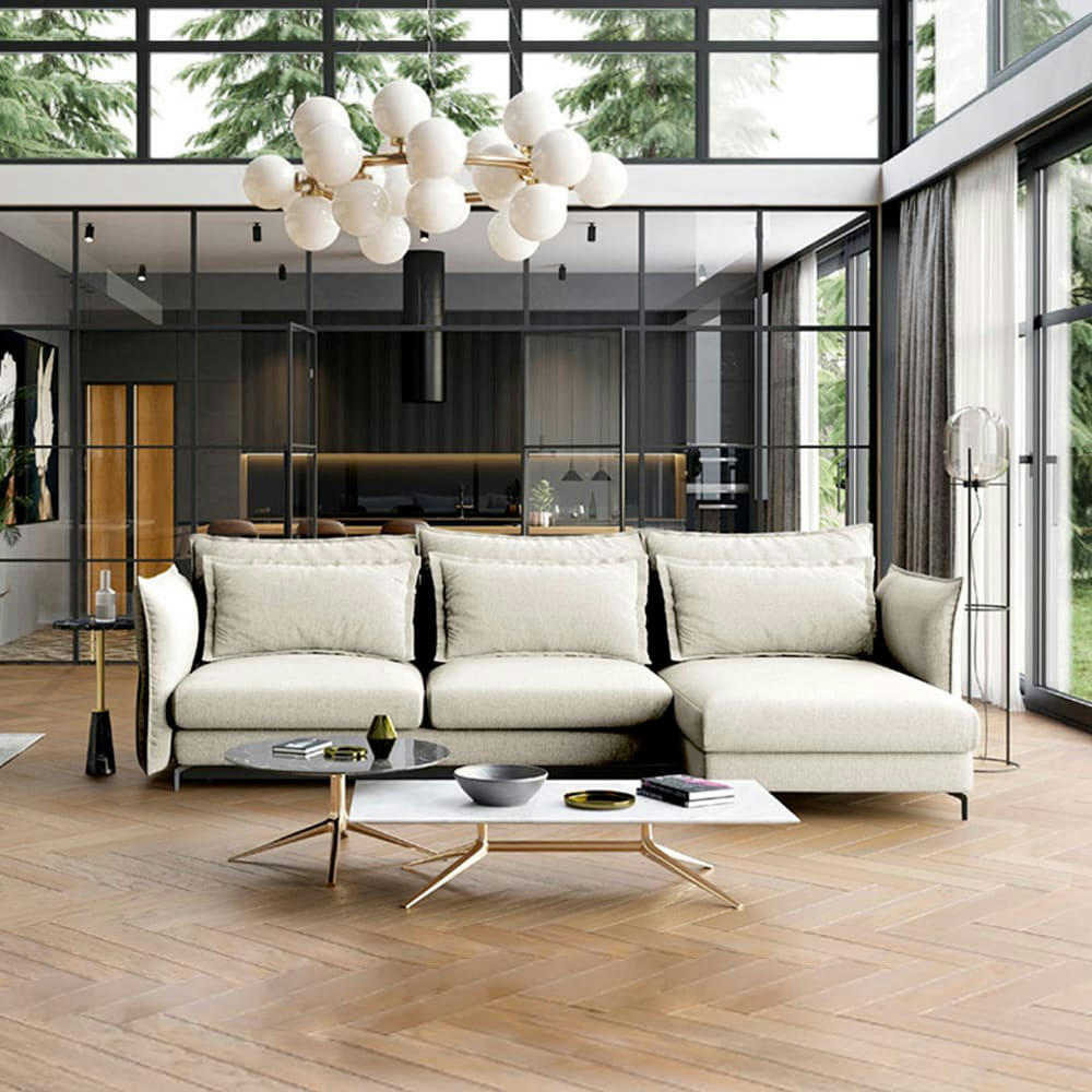 VERDURO - Canapé 3 places tissu angle droit beige