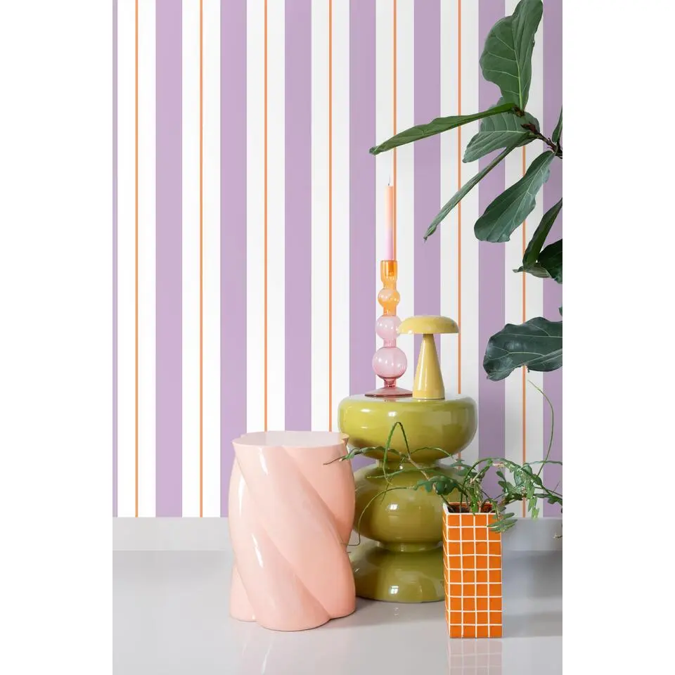 ESTAhome behang strepen paars en oranje - 50 x 900 cm