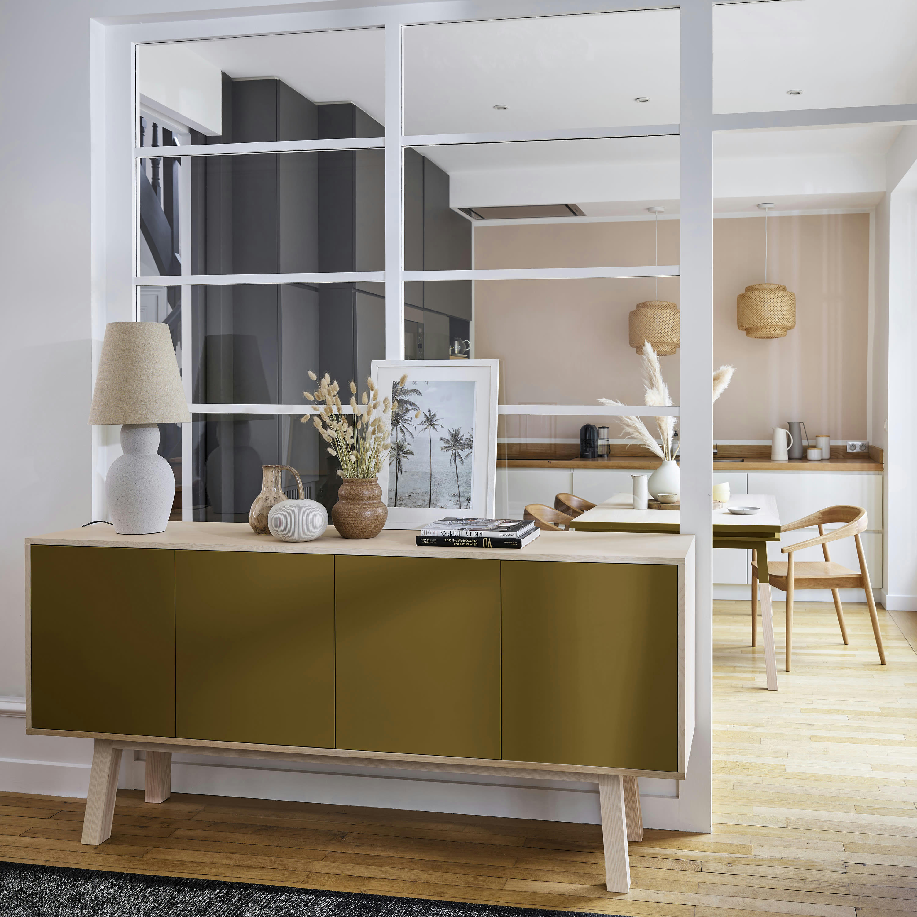 KUBE - Buffet 4 portes en frêne 220 cm, hauteur 94 cm