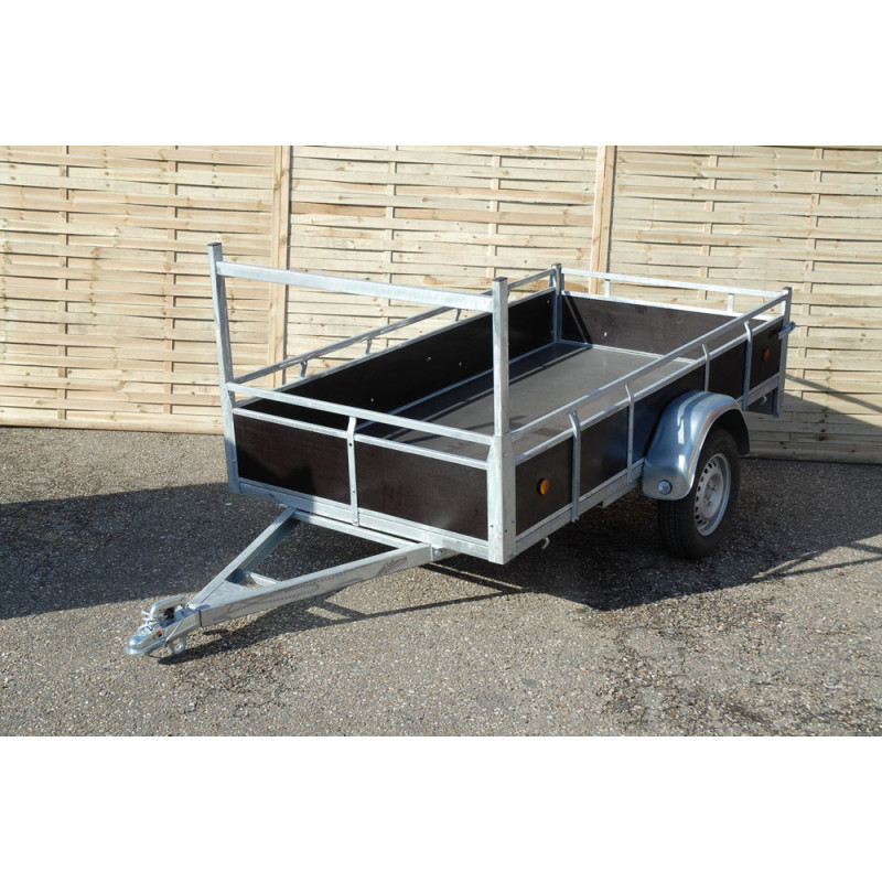 Remorque simple essieu en métal et bois 257 x 132 cm CUSTAFER