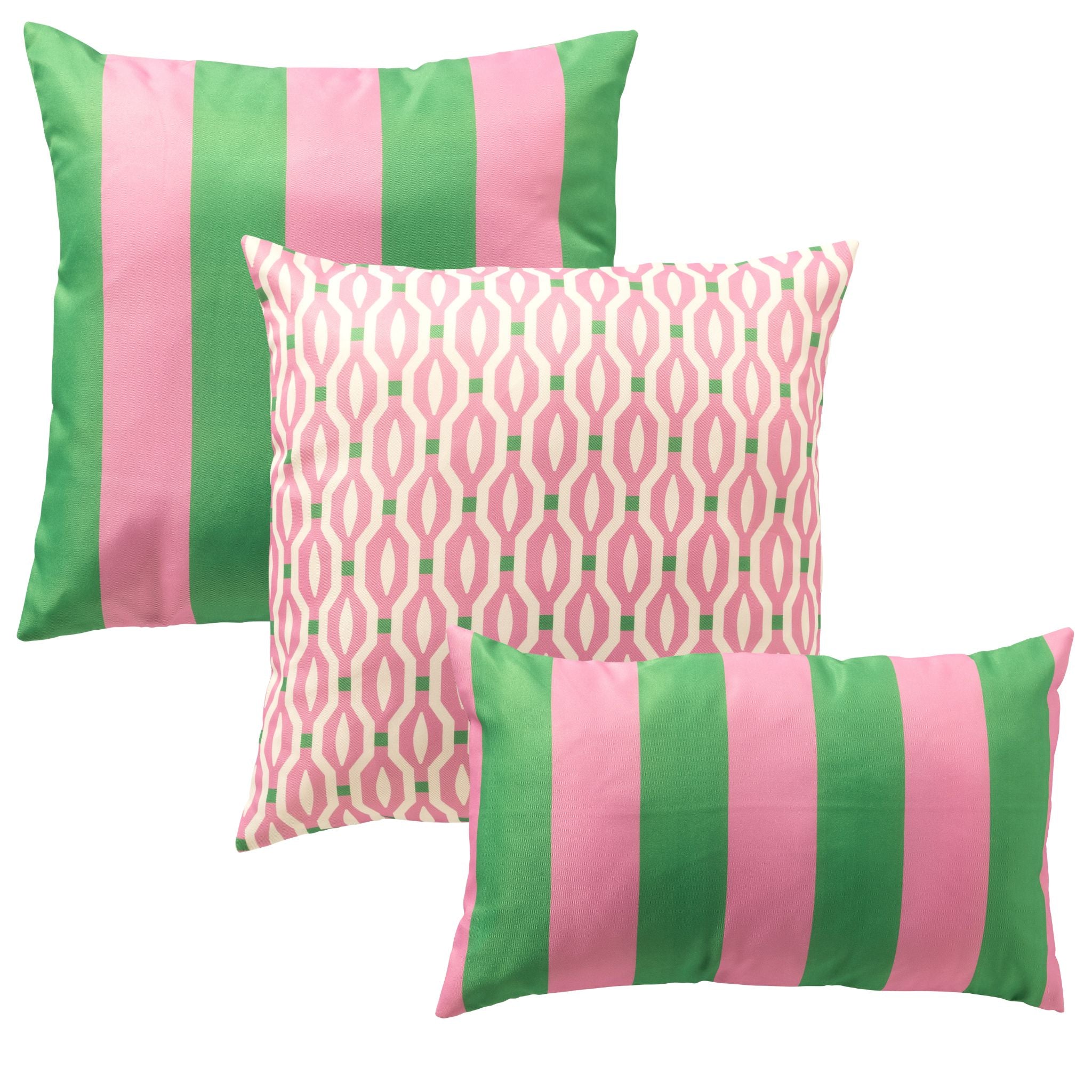 KUSSENSET - 3-delig - Rocket - 45x45 cm, 30x50 cm - inclusief binnenkussens - roze, groen