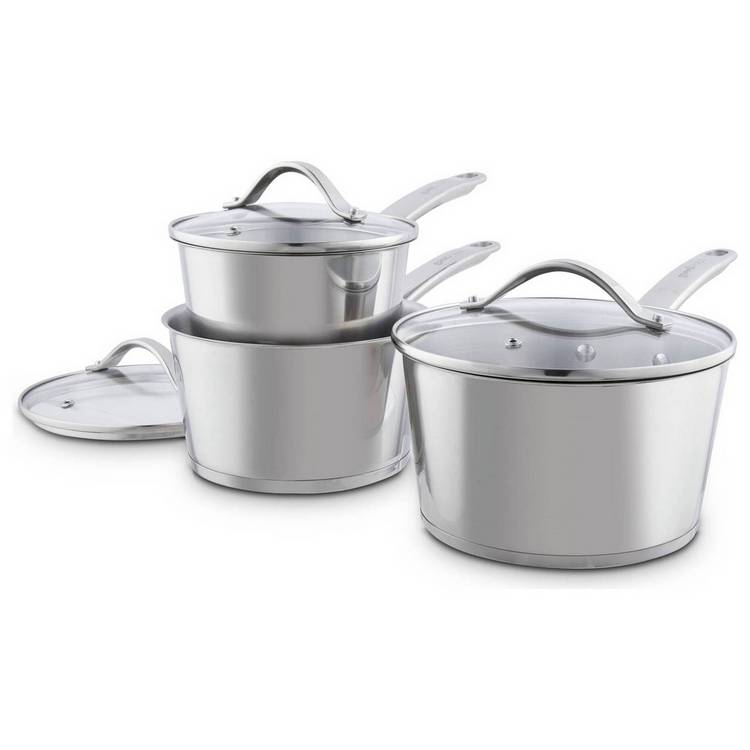 good FOOD Stainless Steel 3pc Saucepan Set - Grey