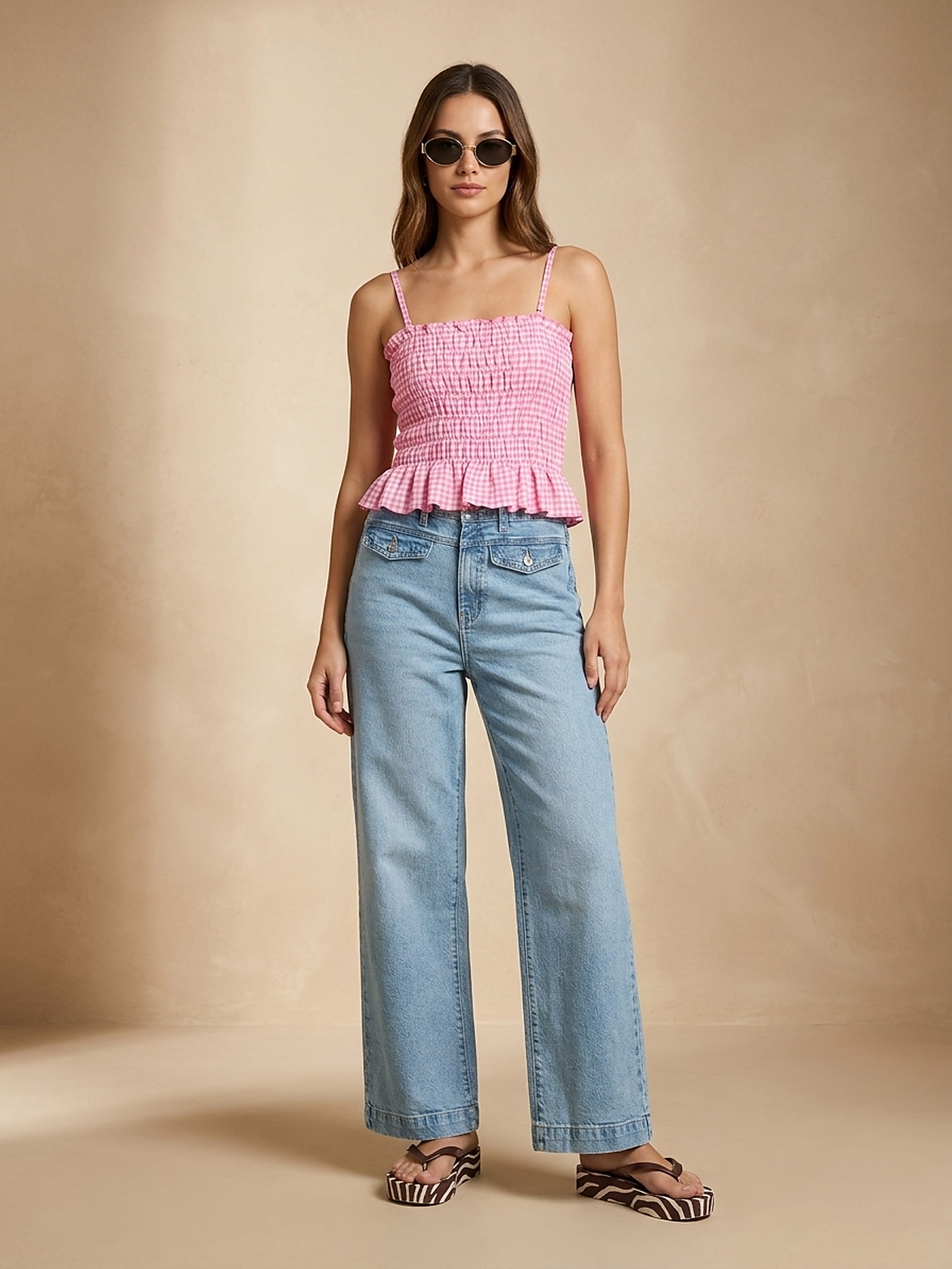 Jeansy straight wide leg ze średnim stanem