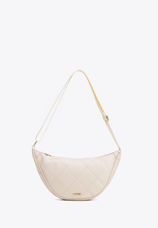 Damska torebka crossbody w geometryczne przeszycia kremowo - złota