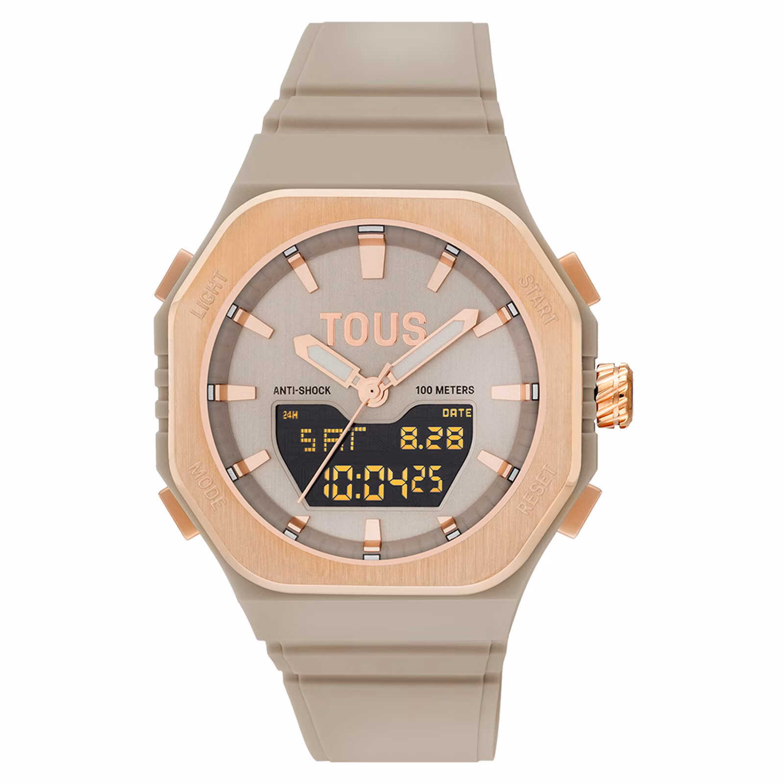 Reloj analógico/digital de acero rosado y brazalete de nylon topo Bet