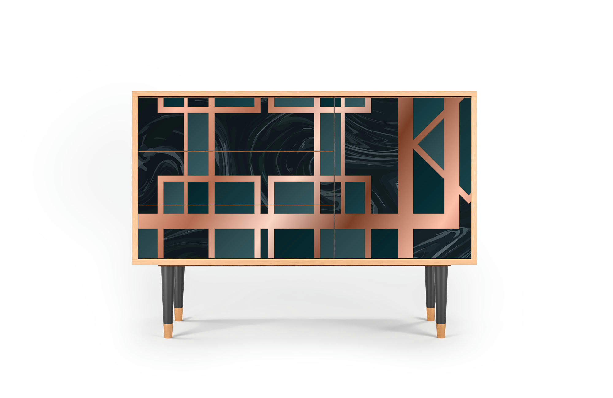 EMERALD METRO - Buffet  bleu-vert 3 tiroirs et 1 porte L 115 cm