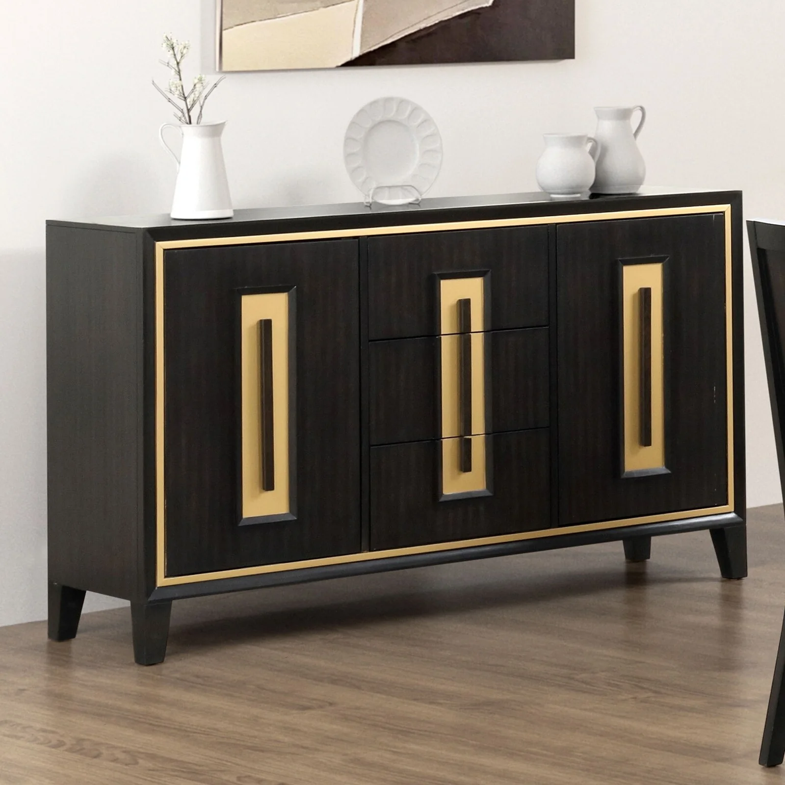 3 Drawers and 2 Doors Wooden Server in Espresso