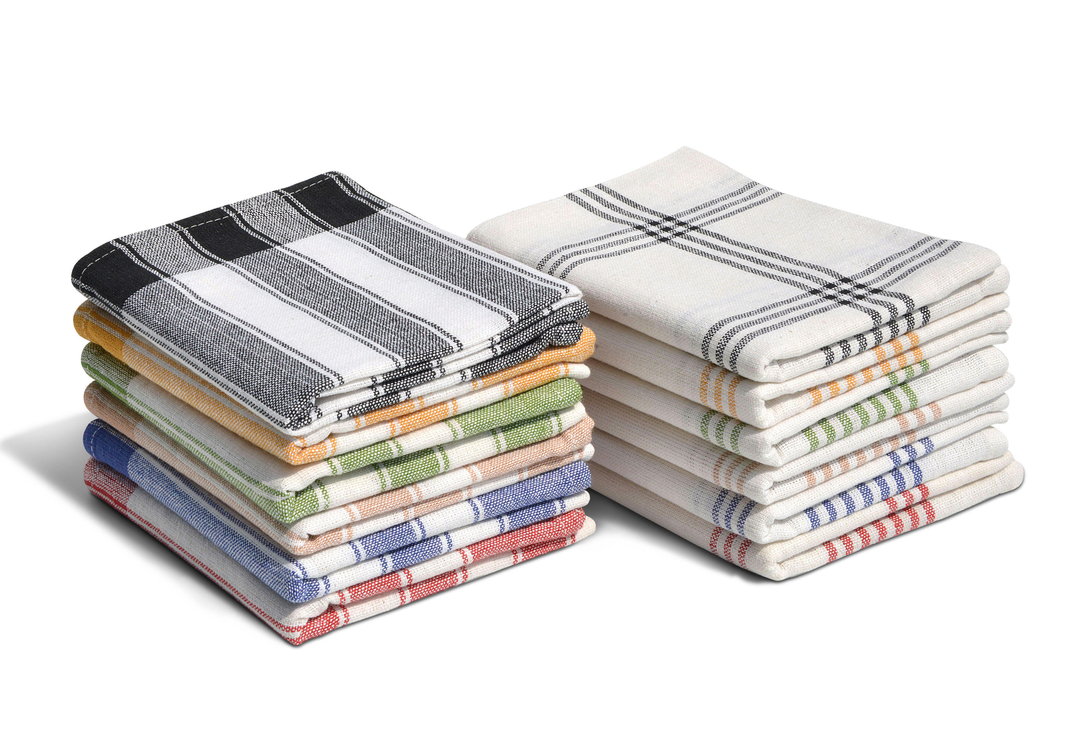 - Lot de 12 torchons 100% coton 6 couleurs 50x70 cm