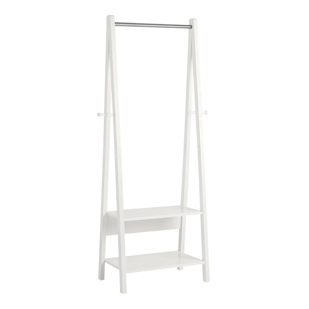 SoBuy Stojący wieszak z 2 półkami Biały 78x39x180cm Nowoczesny FRG59-W