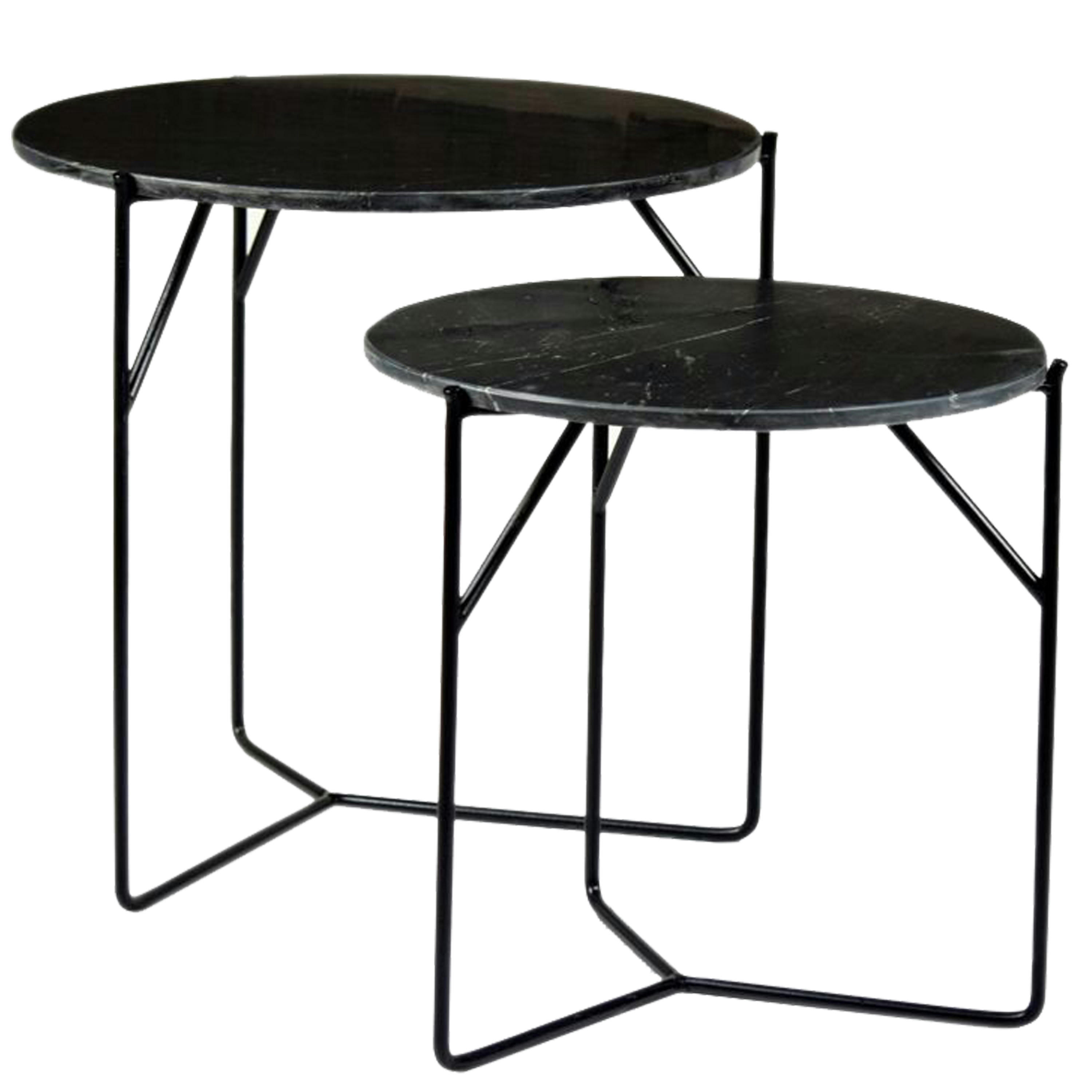 JULIA - JULIA-Set de 2 Tables basses rondes gigognes en Marbre noir et métal