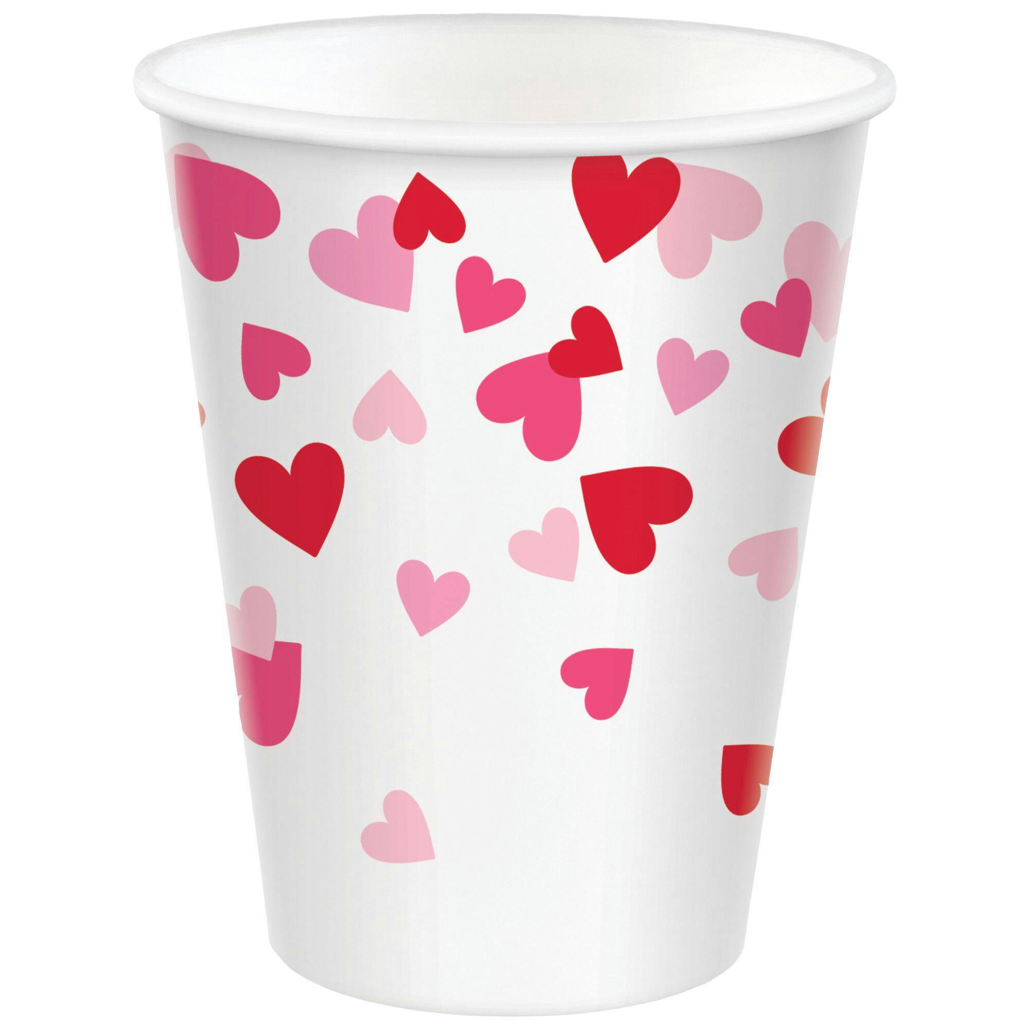 Paper Disposable Cups, Pink/Red, Heart, 9-oz, 8-pk, for Valentine's Day/Anniversary/Wedding