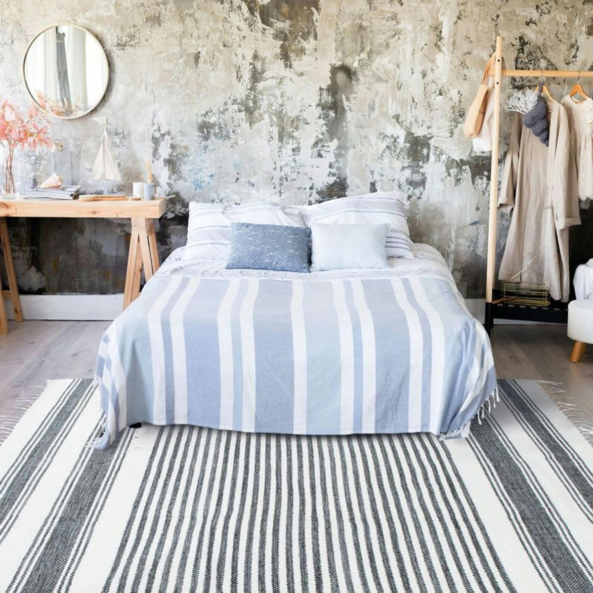 TERRA - Tapis 100% coton lignes gris-blanc 190x290