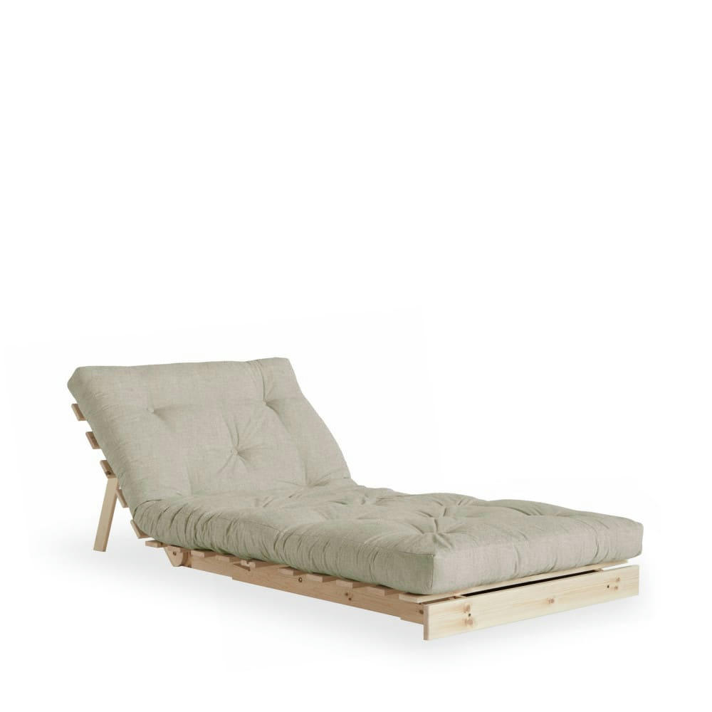 ROOTS - Fauteuil convertible 90x200cm en bois naturel et tissu lin