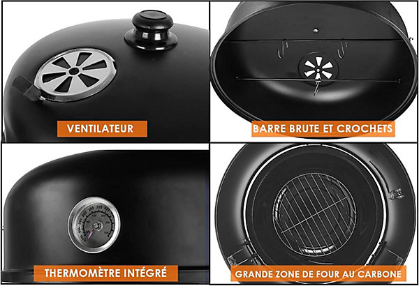 Barbecue Grill Fumoir Charbon de Bois 3 en 1 Fumeur Jardin
