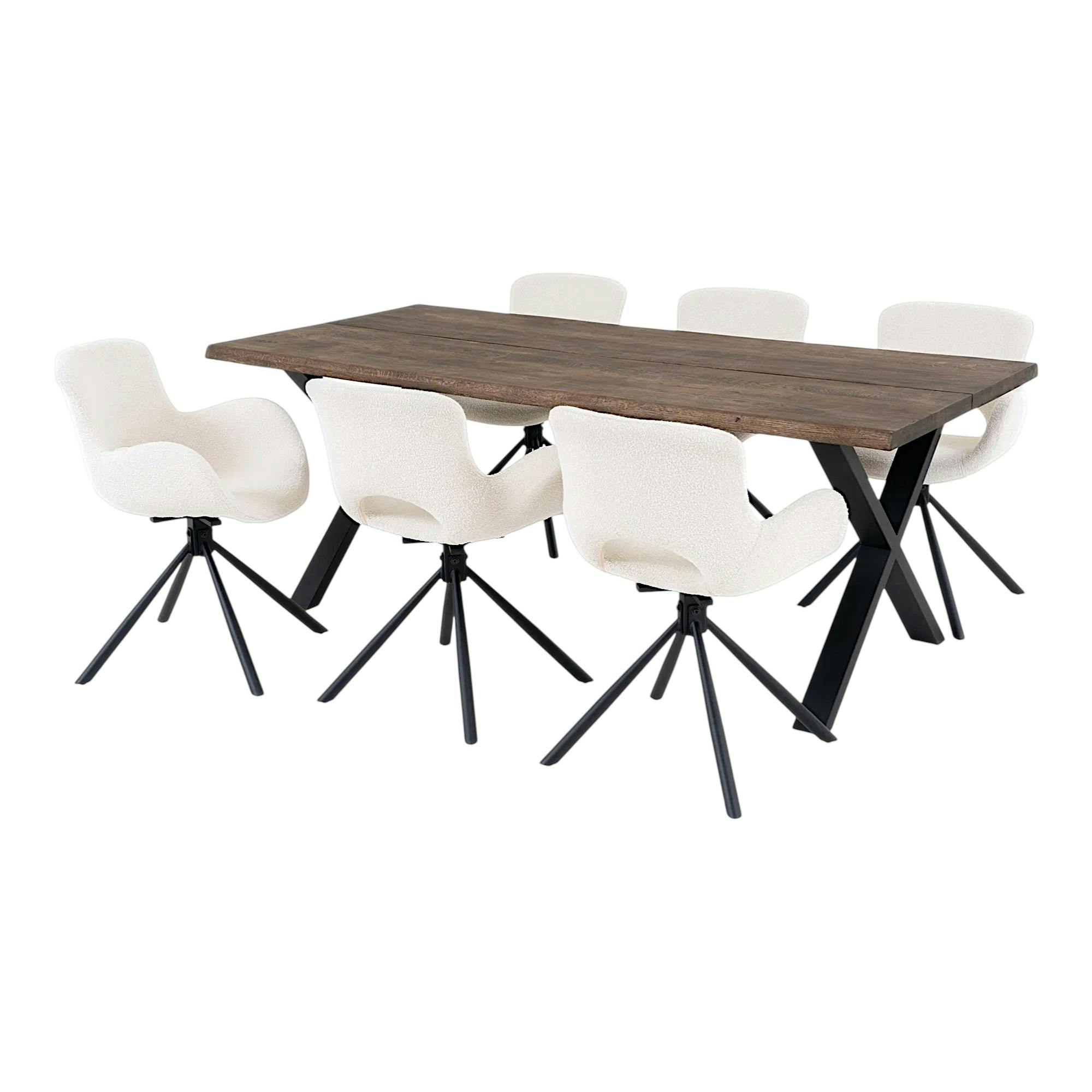 Ensemble table et chaises bouclette blanche (lot de 7 pièces) SAVONE