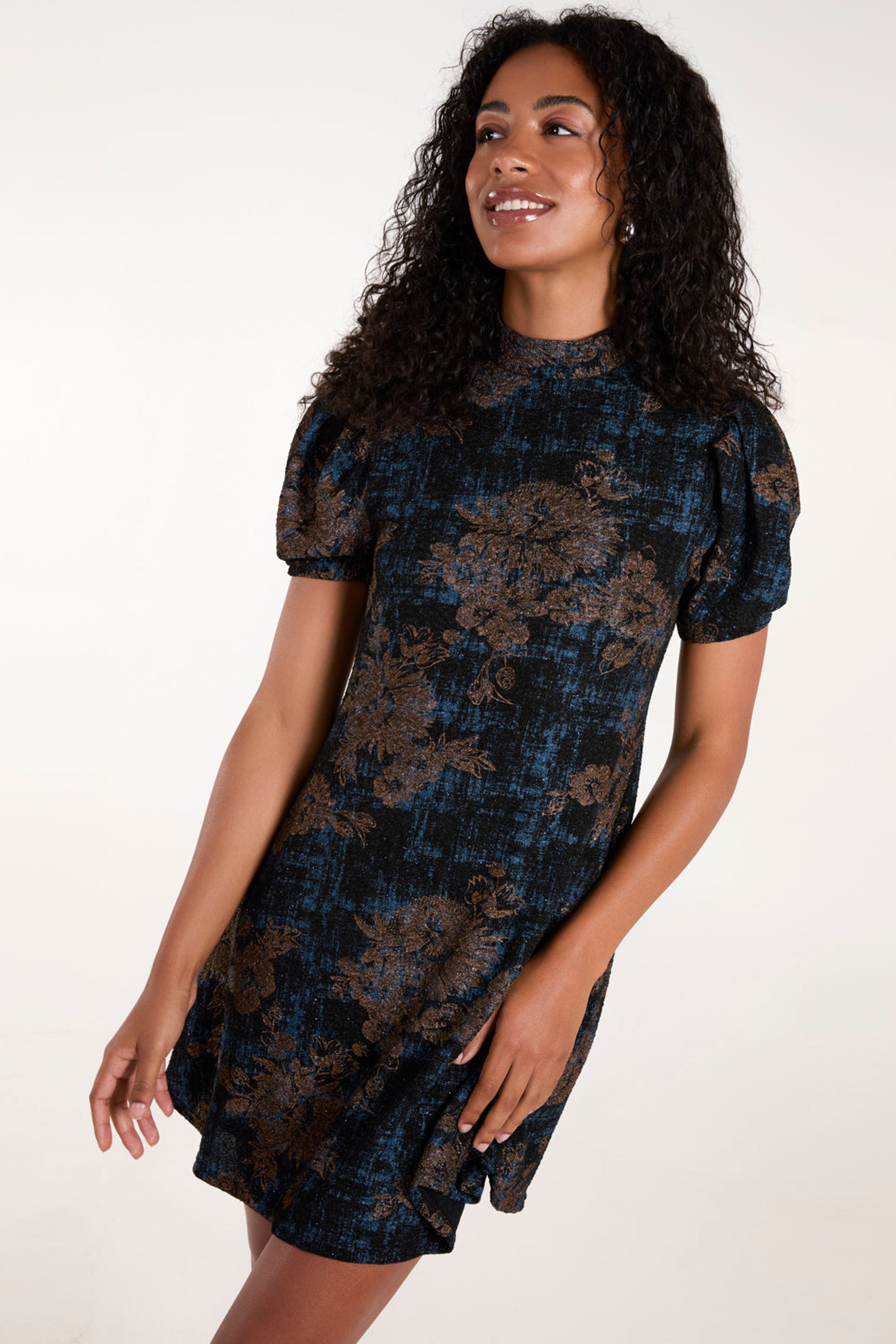 Blue Vanilla Blue High Neck Puff Sleeve Dress