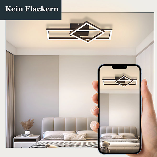 NETTLIFE Plafonnier LED plafonnier salon 20W blanc chaud design moderne lampe noire carrée