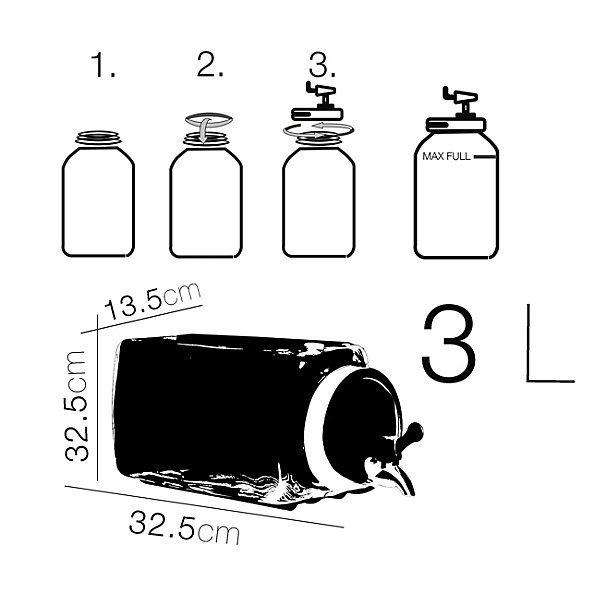 Lot 4 Distributeur de boisson en verre avec robinet en acier inoxydable,récipient à jus limonade glacé 3L -L32.5 x P13.5 x H32.5cm