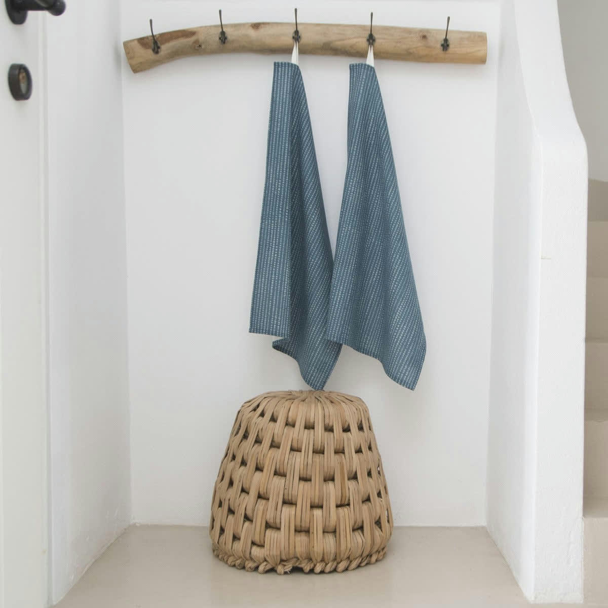 DOTS - Torchons (x2) coton  50x75 bleu paon