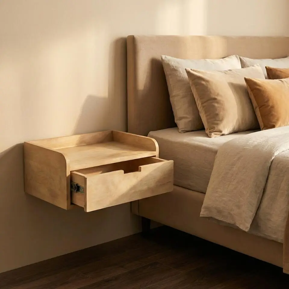 Nachtkastje Zwevend - Naturel Hout - 45x30x20cm - Boris