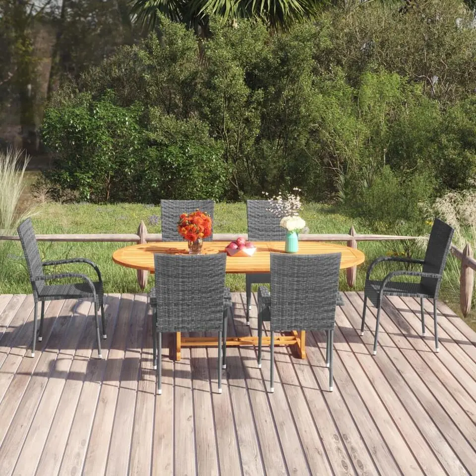 vidaXL - Tuinset grijs - 6 fauteuils en (150-200)x90 cm tafel - Poly rattan