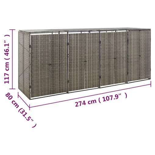 NNEVL Quadruple Wheelie Bin Shed Grey 274x80x117 cm Poly Rattan