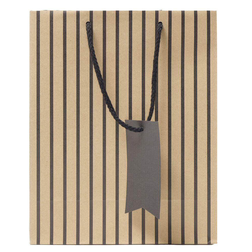 Sac cadeau papier marron à rayures noires 26x12xH32cm