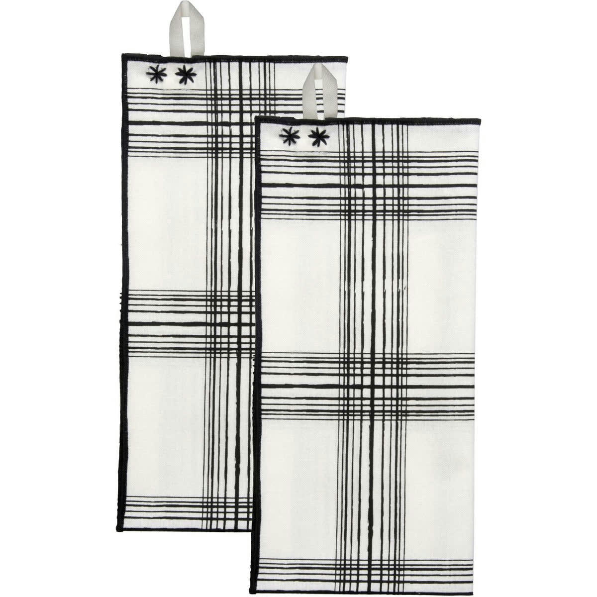 MADRAS - Torchons (x2) coton  50x75 blanc / noir