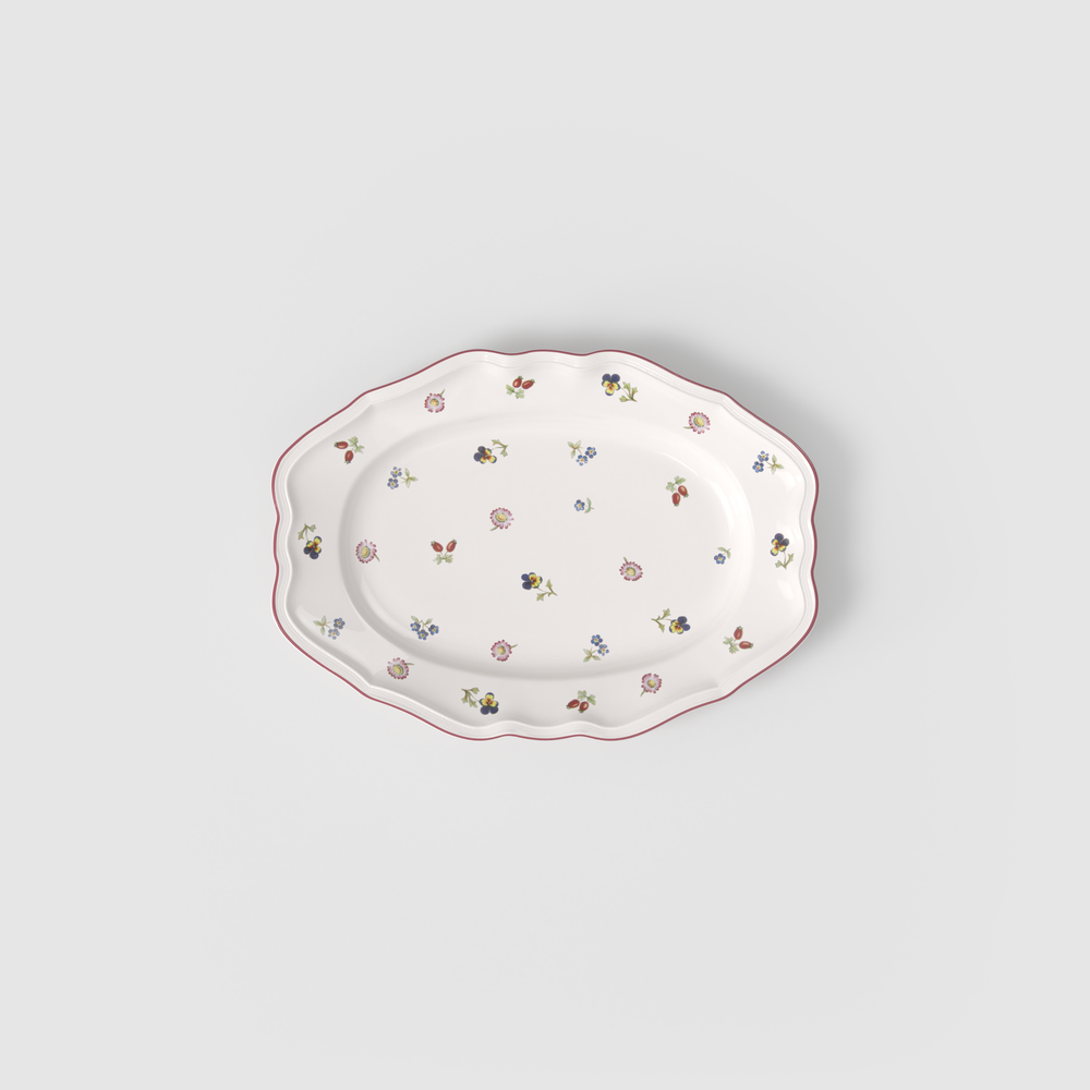 Petite Fleur Serving Platter - White, 14.5'' x 10.4'', Premium Porcelain