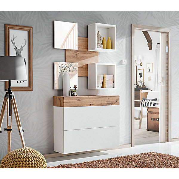 Meuble dentrée - TORTH 5 - Coloris chene et blanc