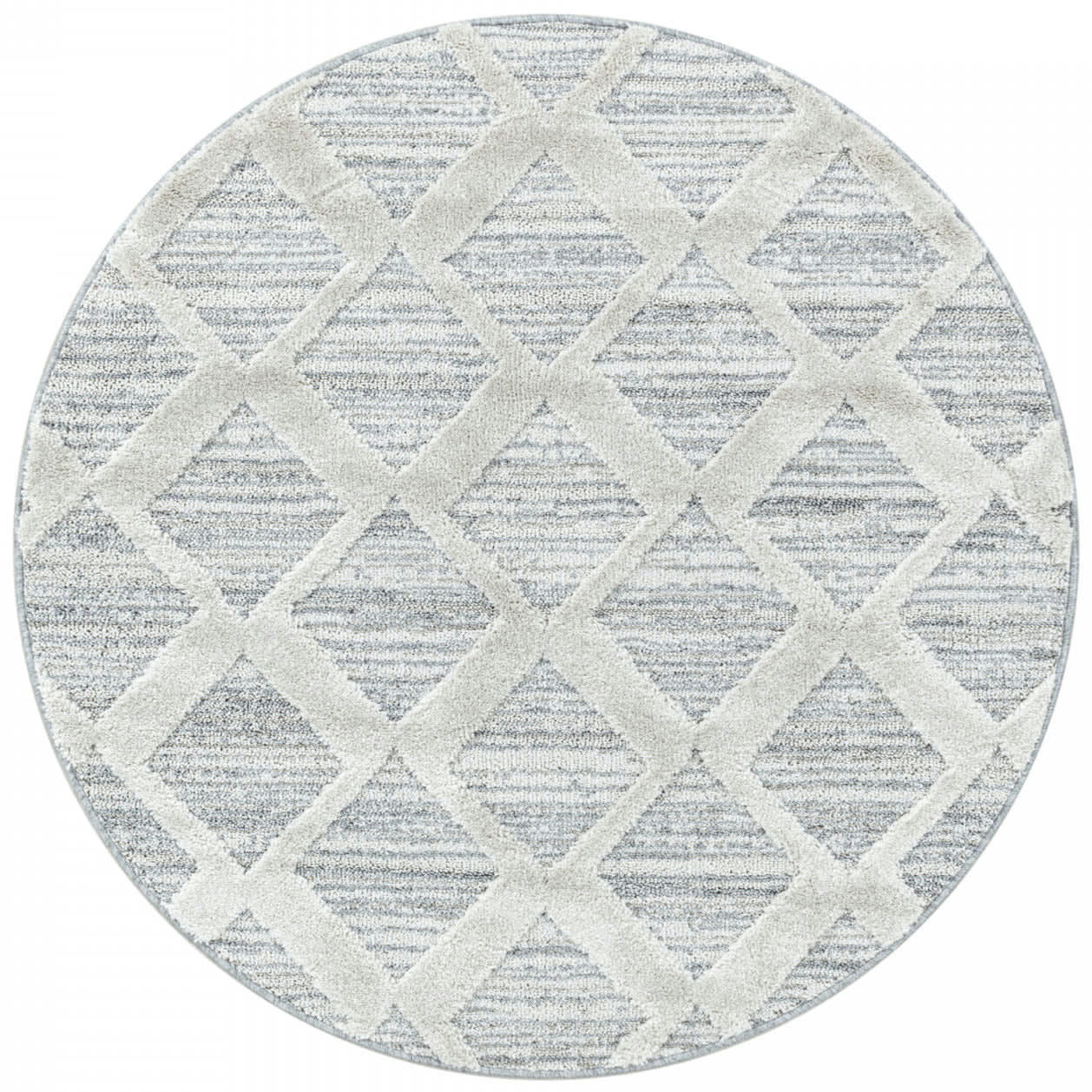 BOHEME - Tapis bohème rond à relief blanc ivoire 80x80cm
