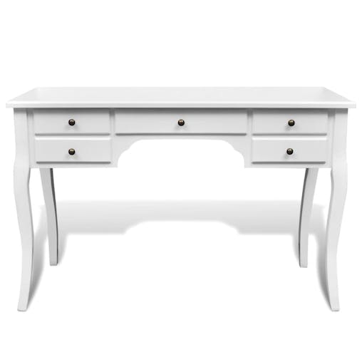 NNEVL Wooden French Desk with Curved Legs and 5 Drawers
