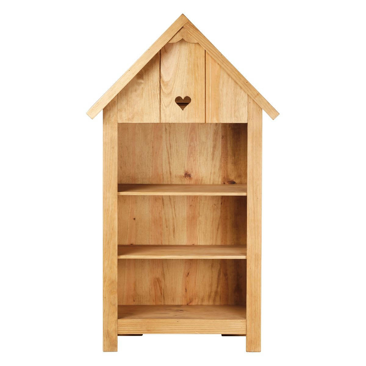 REGION - Bibliothèque 140cm pin bois massif avec toiture coeur
