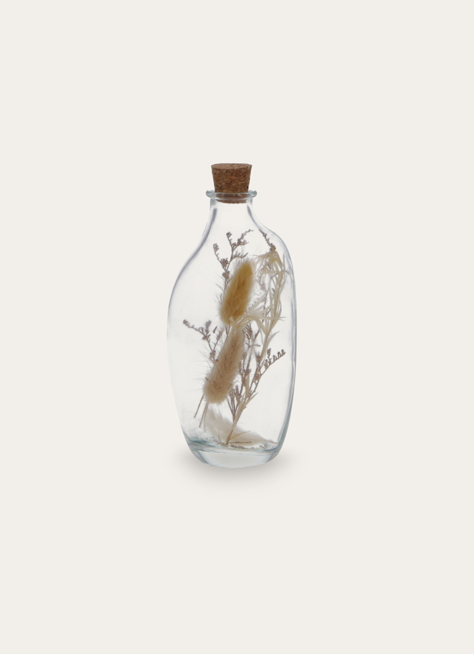 BOUTEILLE EN VERRE AVEC FLEURS SÉCHÉES TRANSPARENT