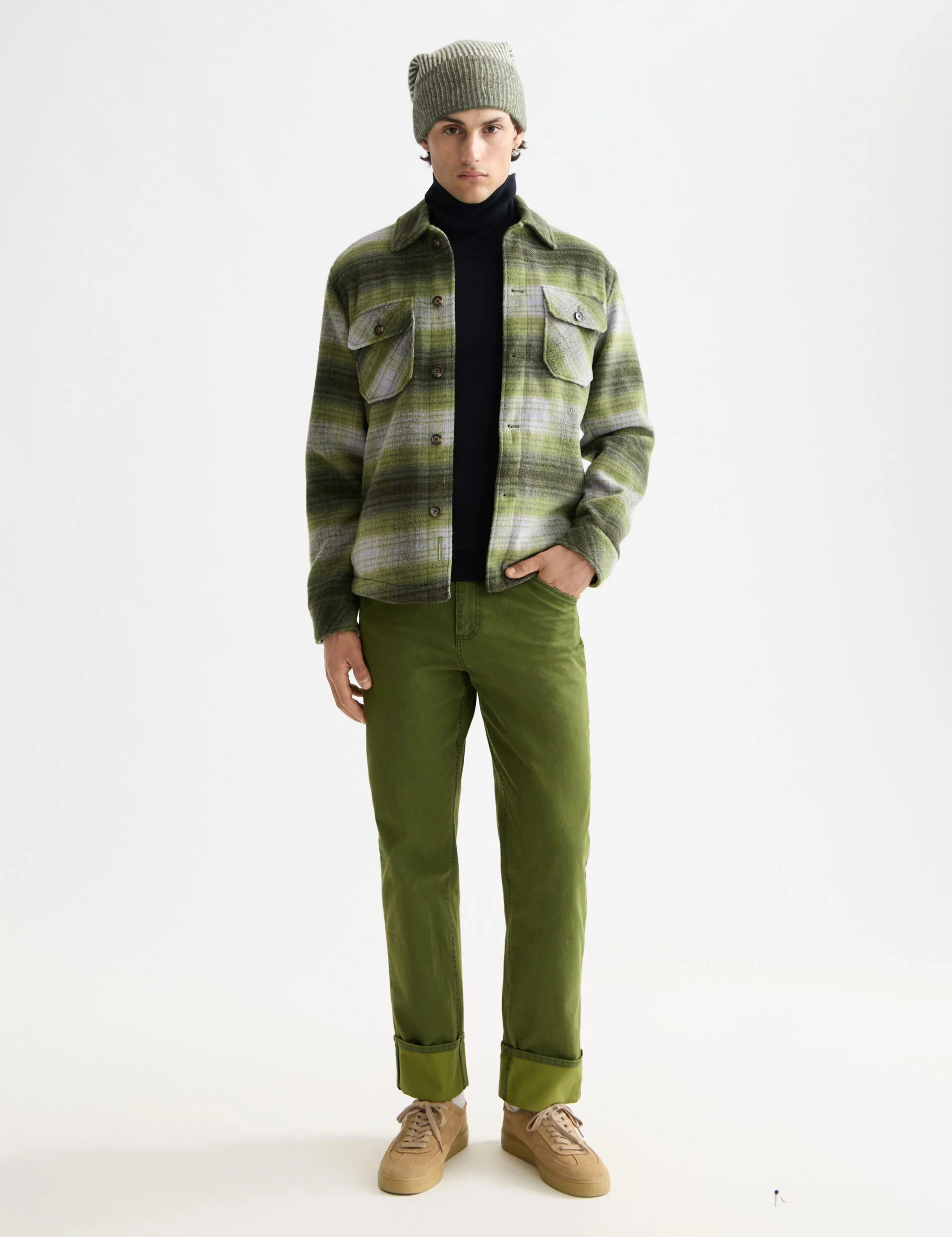 Clarke - washed cotton-blend herringbone straight fit chino