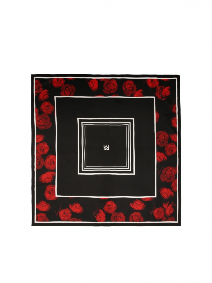 Black silk scarf with floral pattern